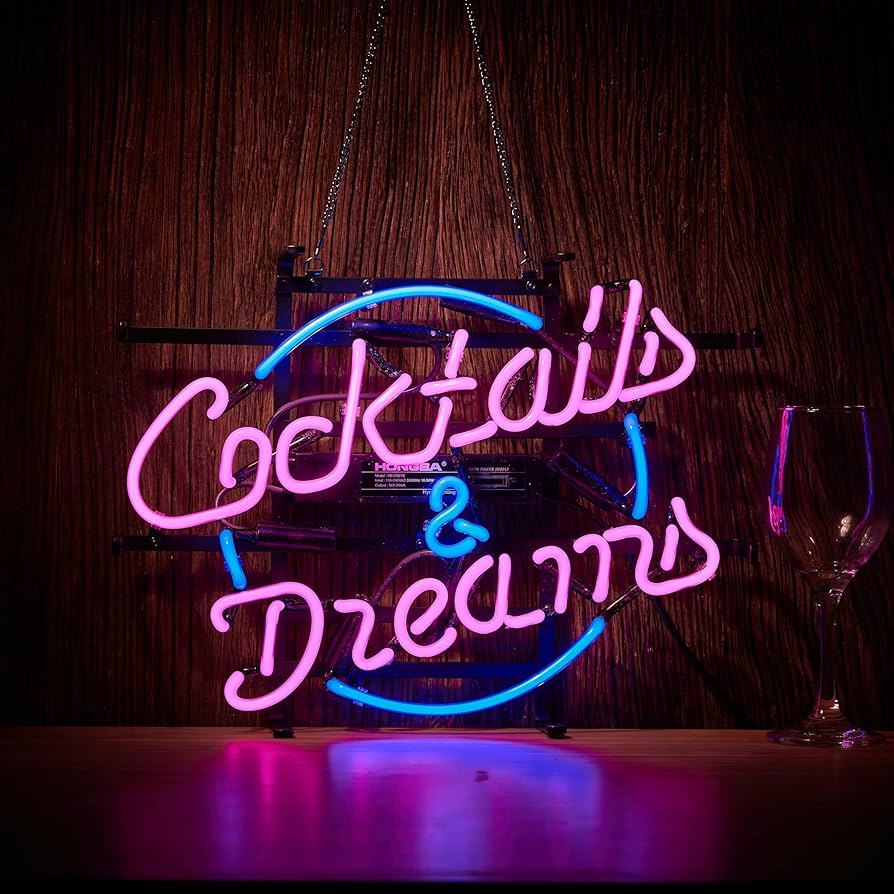 カクテルグラス ネオンライト Cocktails & Dreams COCKTAILS AND DREAMS Real Glass Neon Light Sign Home Beer
